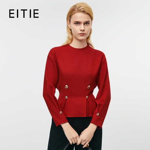 EITIE爱特爱冬季新款经典气质优雅通勤大气圆领收腰显瘦上衣8013701 商品图0