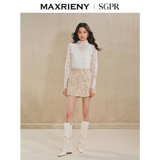 【商场同款】MAXRIENY精致复古感收腰A字花纱24秋冬高腰裙裤雅丹风(货号:MS85PA515) 商品图1