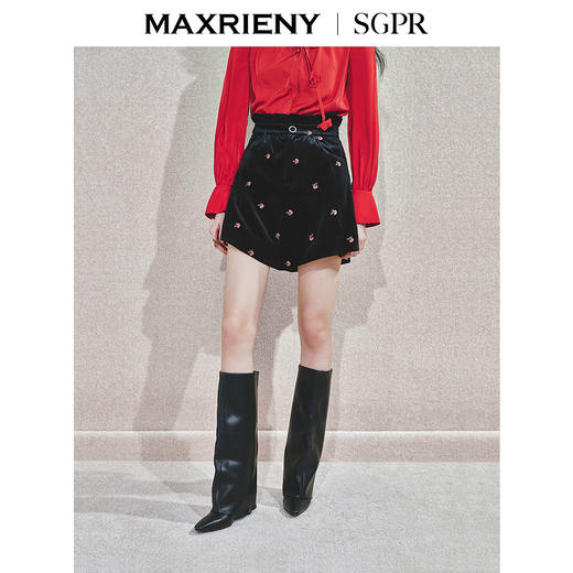 玛克门店发货：秋冬裤子高腰A字荷叶边显瘦丝绒百搭气质感复古短裤(货号:MS85PA752) 商品图0