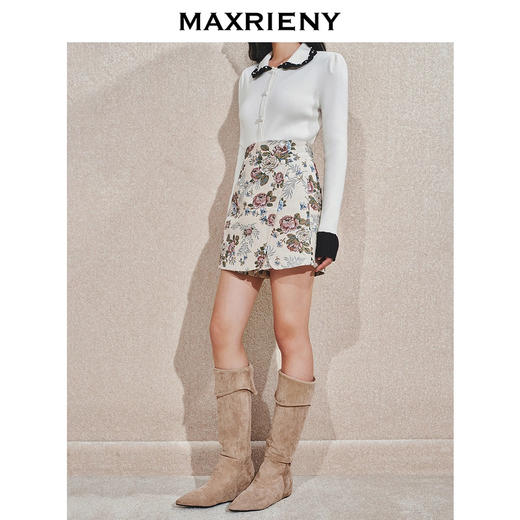 MAXRIENY精致复古感A字摆花卉裙裤收腰a摆阔腿裤女24冬款高腰短裤(货号:MS85PA757) 商品图2