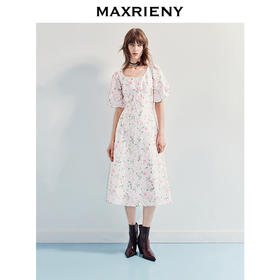 玛克门店发货：新款碎花公主连衣裙中长裙泡泡袖显白裙子(货号:MF86DR256)