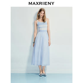 玛克门店发货：条纹吊带连衣裙收腰提花伞摆针织长裙(货号:MF86DR016)