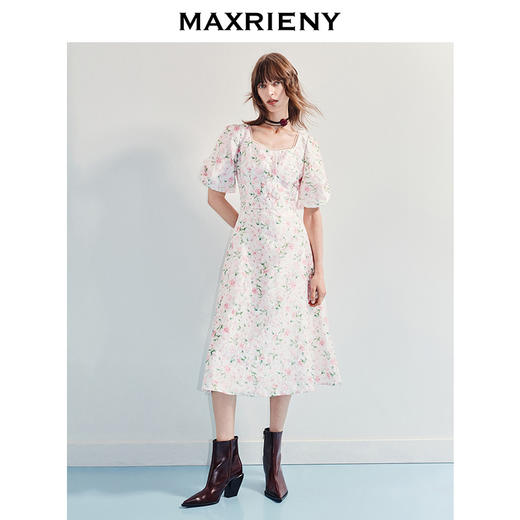玛克门店发货：新款碎花公主连衣裙中长裙泡泡袖显白裙子(货号:MF86DR256) 商品图1