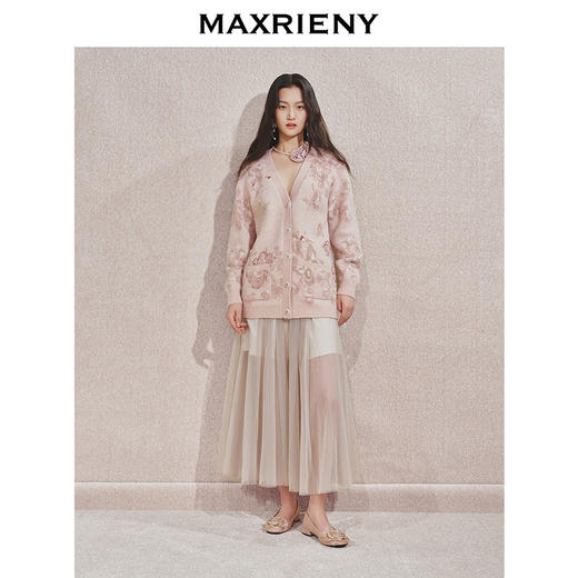 玛克门店发货：MAXRIENY浪漫复古感粉玫瑰印花毛衫外套(货号:MC85JA545) 商品图1