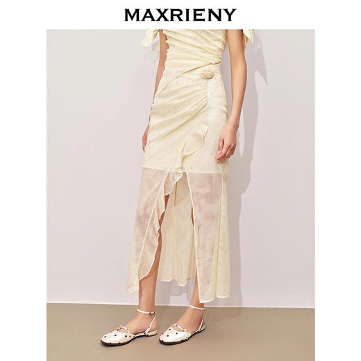 玛克门店发货：精致甜美感开叉烫钻半裙高级气质感修身显瘦(货号:MC85SK324) 商品图2