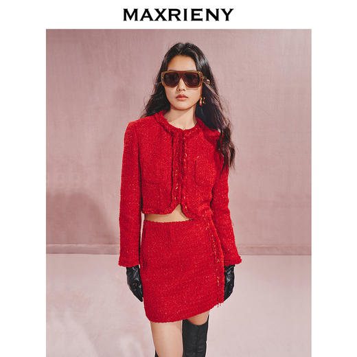 玛克门店发货：MAXRIENY华丽立体边缘装饰小香风红色外套(货号:MC85JA554) 商品图2