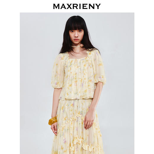 玛克门店发货：夏季新款日落繁花宫廷风灯笼袖显瘦印花甜美上衣(货号:MF86TP269) 商品图1