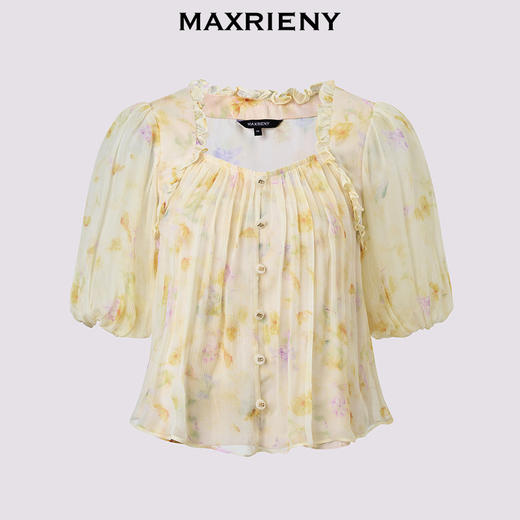 玛克门店发货：夏季新款日落繁花宫廷风灯笼袖显瘦印花甜美上衣(货号:MF86TP269) 商品图0