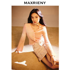 门店发货：MAXRIENY慵懒宽松浪漫精致纽扣针织外套女高级气质感浅春系穿搭(货号:MS85JA770)