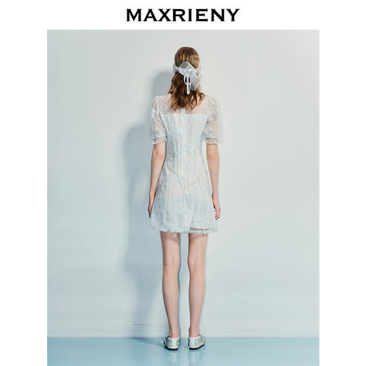 玛克门店发货：国风优雅刺绣重工连衣裙收腰泡泡袖绣花裙子(货号:MF86DR253) 商品图3