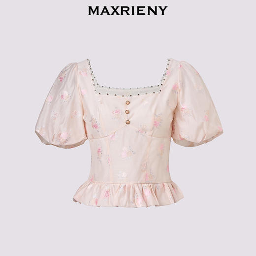 玛克门店发货：浪漫新中式上衣优雅短袖上衣提花泡泡袖甜美25夏季新款(货号:MF86TP017) 商品图4