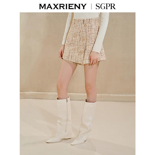 【商场同款】MAXRIENY精致复古感收腰A字花纱24秋冬高腰裙裤雅丹风(货号:MS85PA515) 商品图2