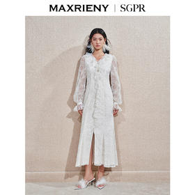 玛克门店发货：MAXRIENY精致浪漫复古宫廷风蕾丝长裙2025春季新款花边收腰连衣裙(货号:MS85DR762)