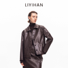 LIYIHAN 2025秋冬新款复古摩登咖色皮衣外套女短款夹克小众设计感 商品缩略图0