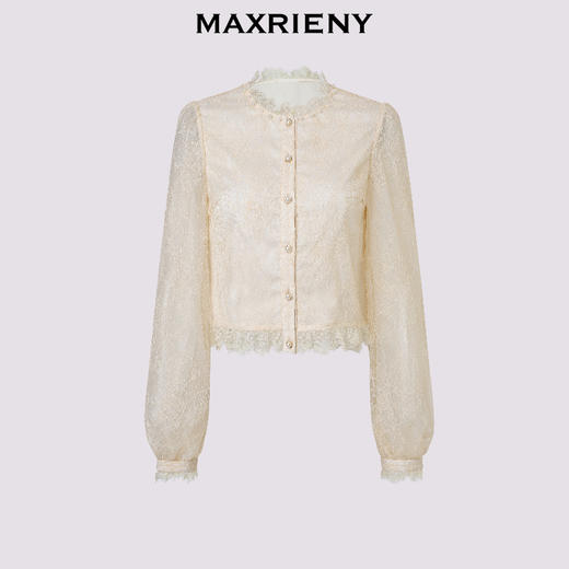 玛克门店发货：MAXRIENY宫廷复古风穿搭蕾丝雪纺衫25秋款华丽轻奢灯笼袖上衣女(货号:MF86TP504) 商品图0