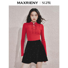 MAXRIENY2025秋冬新年红系列国风套头针织衫新中式显瘦修身上衣(货号:MS85SW521)