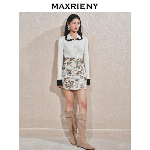 MAXRIENY精致复古感A字摆花卉裙裤收腰a摆阔腿裤女24冬款高腰短裤(货号:MS85PA757) 商品图0