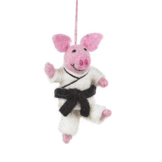 北京仓｜Felt So Good-Pork Chop Hanging Karate Pig-跆拳道小猪 羊毛毡 挂件［英国设计师］ 商品图1