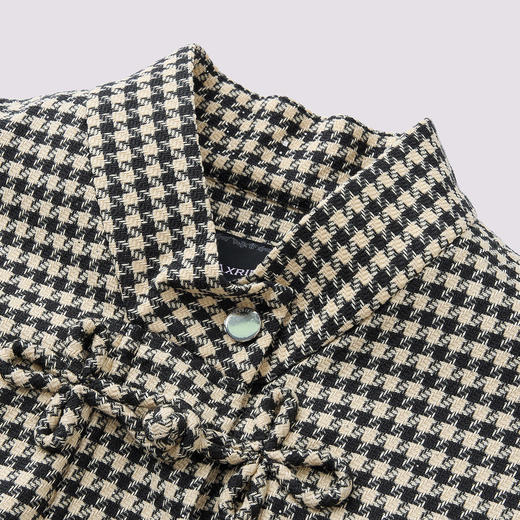 MAXRIENY黑白千鸟格纹蝴蝶结新中式夹克外套(货号:MS85JA503) 商品图1