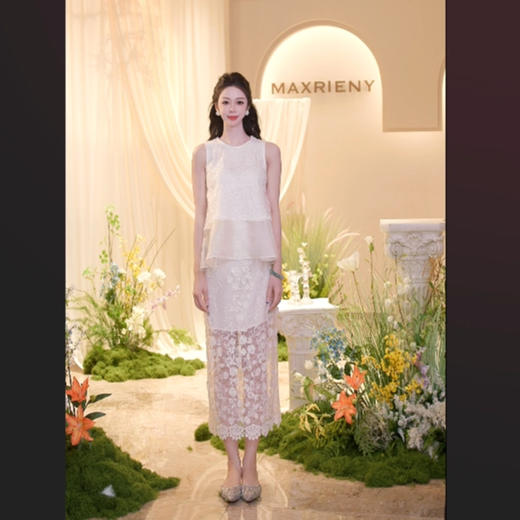 MAXRIENY2025年夏季新款无袖蕾丝花边挂脖上衣镂空提花复古百搭(货号:MF86TP262) 商品图1