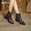 Safiya/索菲娅2025艺术家联名铆钉刺猬真皮尖头复古粗跟西部靴SFD4116358 商品缩略图8