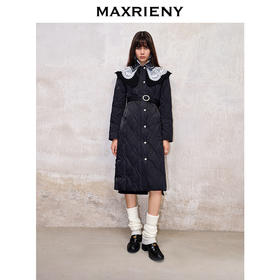 【防寒】MAXRIENY冬季热力感轻羽绒服中长款黑色修身收腰保暖过膝(货号:MS88DC501)