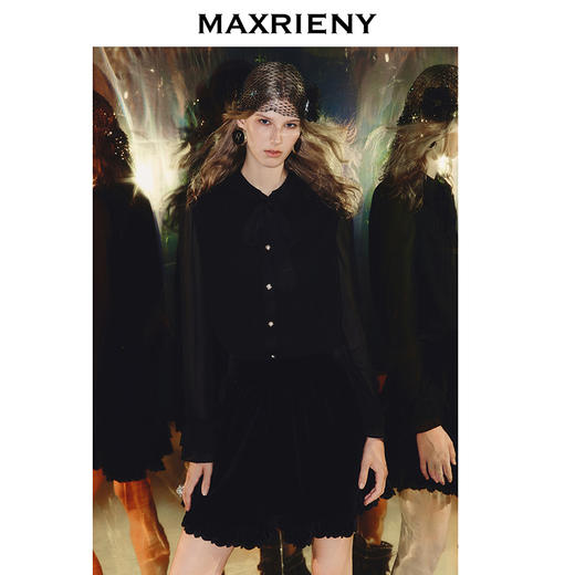玛克门店发货：MAXRIENY法式慵懒感穿搭雪纺衬衫女25秋款H型系带蝴蝶结宽松上衣(货号:MF86TP508) 商品图1