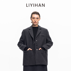 LIYIHAN局外人西装 2025秋冬新款通勤纯羊毛外套女灰色小众设计感