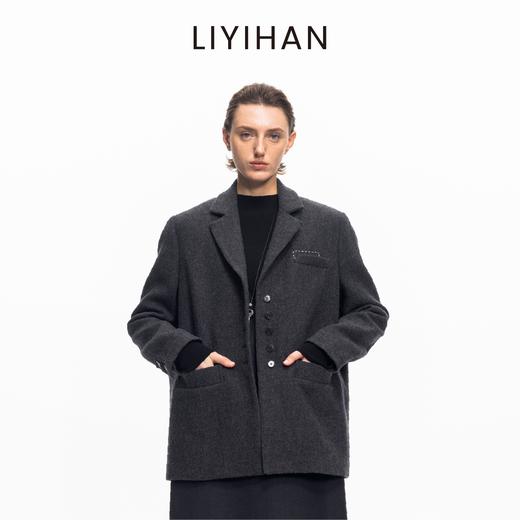 LIYIHAN局外人西装 2025秋冬新款通勤纯羊毛外套女灰色小众设计感 商品图0