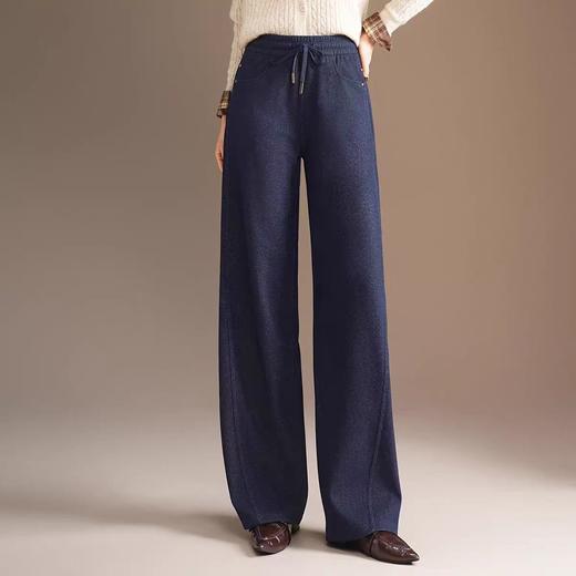 女王节抢购价-不支持退 五只白鹅—2025秋冬季高腰显瘦弯刀牛仔阔腿裤 星空针织牛仔2591 商品图4