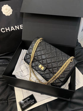 Chanel 2.55 油蜡牛皮 黑金 中号 单肩包