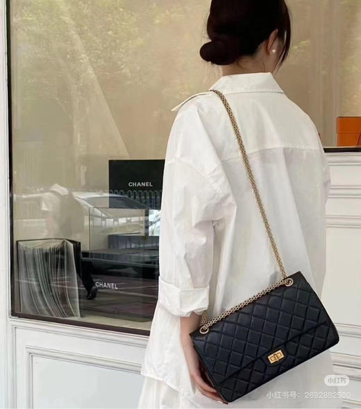 Chanel 2.55 油蜡牛皮 黑金 中号 单肩包 商品图3
