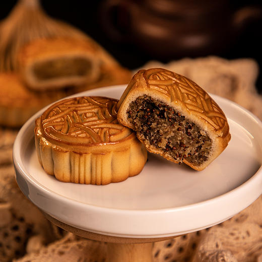 秋月中秋月饼礼盒金花柚子味/百果味/陈皮青稞豆沙/红枣果肉1000g 商品图4