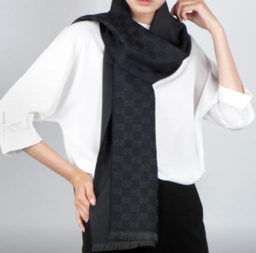 GUCCI 短流苏装饰羊毛绒线围巾 商品图2