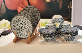 美浓烧蓝染牡丹6盘20.6*4.5cm 4面碗15*7cm 8饭碗13.2*6.8cm蓝染牡丹18件套【不支持补差，非质量问题不退不换】S