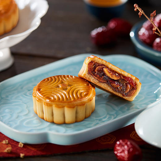 秋月中秋月饼礼盒金花柚子味/百果味/陈皮青稞豆沙/红枣果肉1000g 商品图2