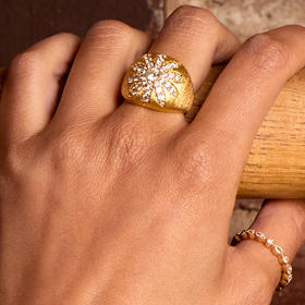 订购8周到｜MYA-BAY-FLOWER CALIFORNIA-金色 宽面 花形 锆石 戒指［比利时设计师］