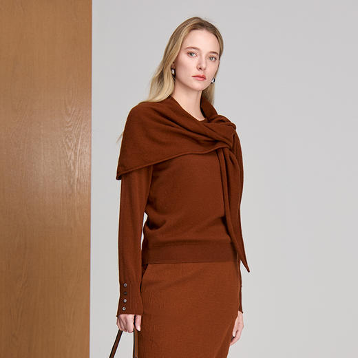 EITIE爱特爱圆领套头亲肤舒适披肩可拆卸时尚针织衫8401110 商品图9