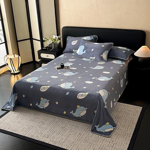 【换季出清】自然醒A类纯色印花高克重加厚保暖包边牛奶绒床单单件加绒冬天绒毯法兰绒学生防滑珊瑚绒毛毯QJ 商品图1