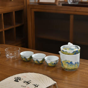成艺快客旅行茶具户外随手泡车载酒店小茶具套装高硼硅玻璃杯水杯成艺千里江山悠韵快客旅行组