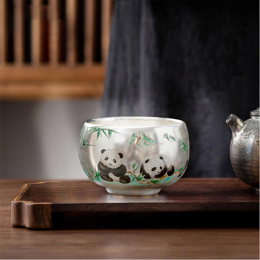 熊猫银瓷杯足银999 商品图1