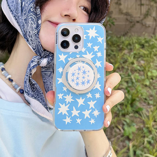 【丹宁星星】大小星星 POPCASE手机壳 MagSafe Popcase磁吸款 蓝色 星星 拼贴 iPhone17/16/15/14 商品图1