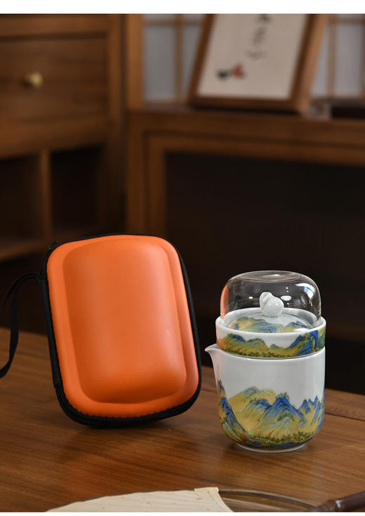 成艺快客旅行茶具户外随手泡车载酒店小茶具套装高硼硅玻璃杯水杯成艺千里江山悠韵快客旅行组 商品图1