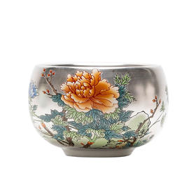 花开富贵银瓷杯足银999