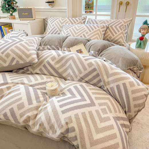 【换季出清】自然醒A版纯棉磨毛B版高克重牛奶绒系列四件套QJ 商品图3