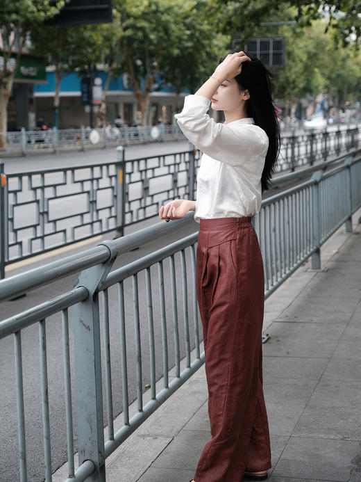 盛唐牡丹| 真丝红云纱松紧腰阔腿裤 商品图1