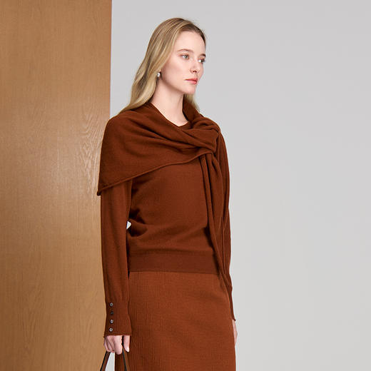 EITIE爱特爱圆领套头亲肤舒适披肩可拆卸时尚针织衫8401110 商品图10