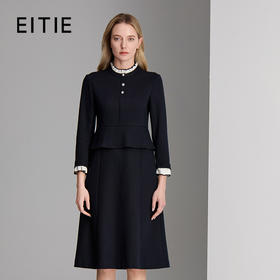 EITIE爱特爱假两件设计撞色拼接木耳边精致优雅连衣裙8407110