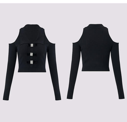 MAXRIENY黑色长袖翻领子复古露肩毛衫秋冬约会女（货号：MS85SW501） 商品图4