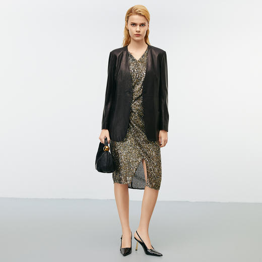 EITIE爱特爱秋季新款时尚休闲收腰显瘦黑色皮衣外套7993601 商品图1